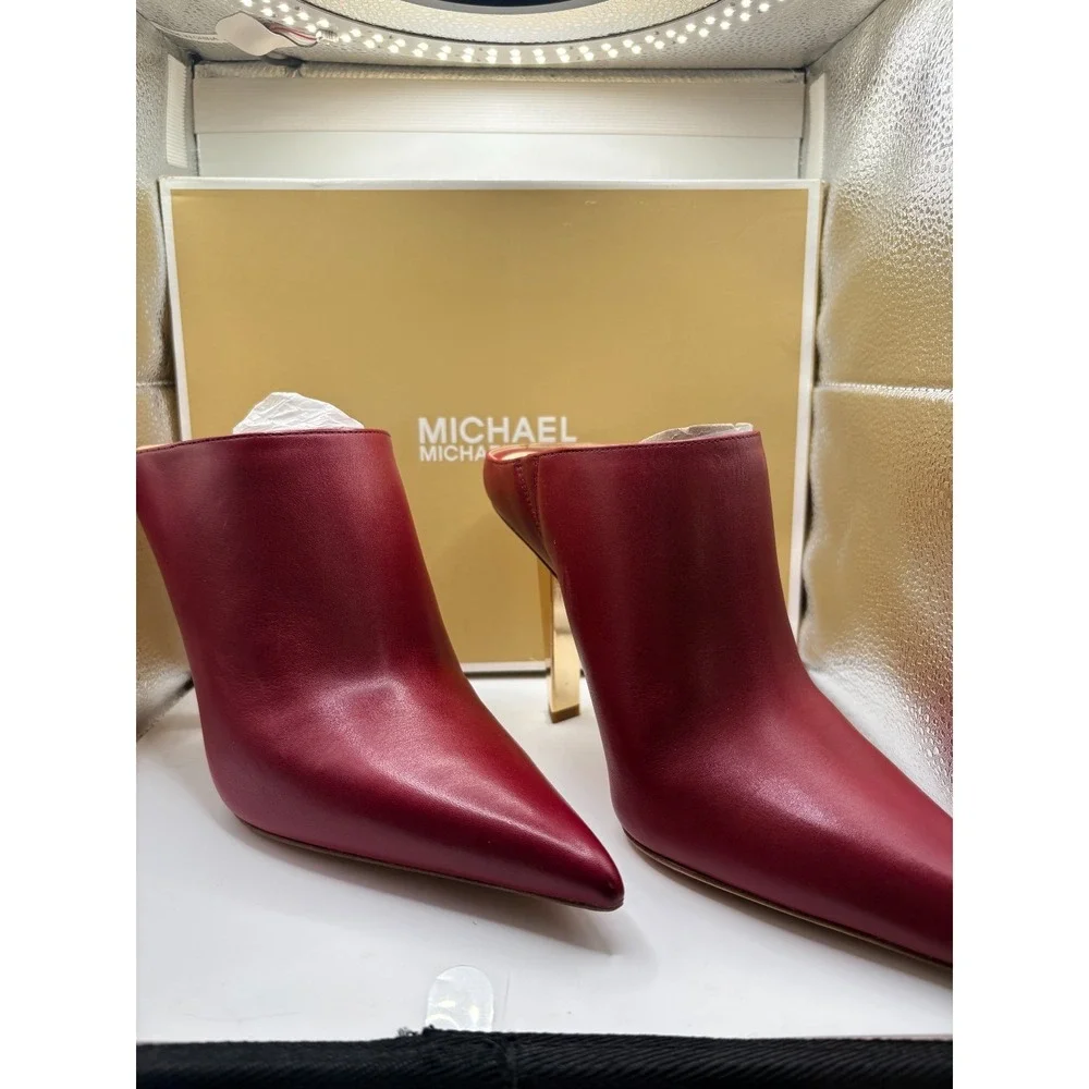 NWB MICHAEL KORS Halle Leather Mule Pump size 8M Maroon with Gold Heel